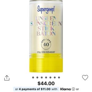 Supergoop! Unseen Sunscreen Stick SPF 40 — Clear Stick with Yellow Cap
